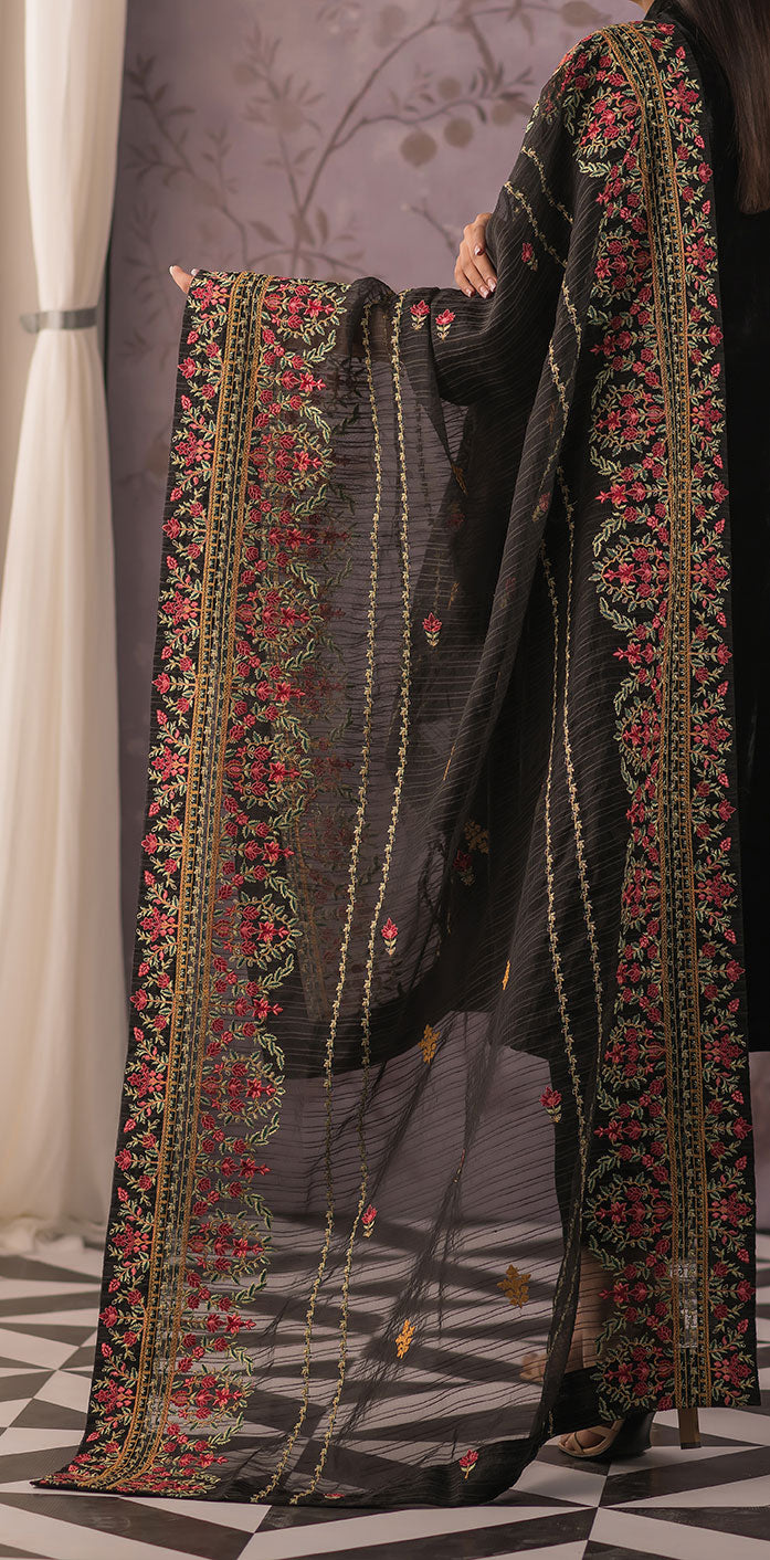 Black Embroidered Jamawar Shawl