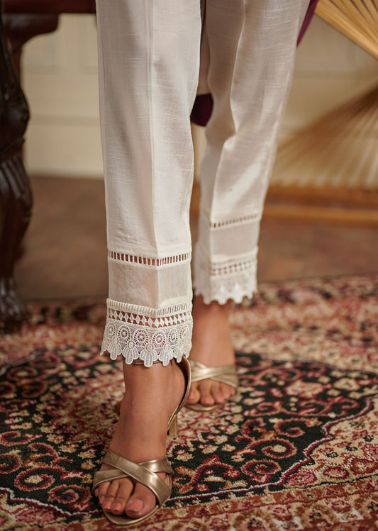 White - Raw Silk Trouser