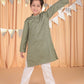 Boy's Embroidered Kurta Shirt Only : Green & Offwhite