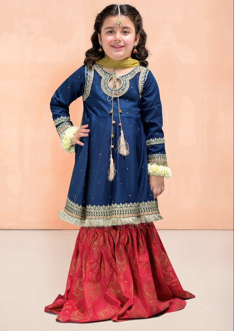 Blue & Red - Girl's Gharara Dress