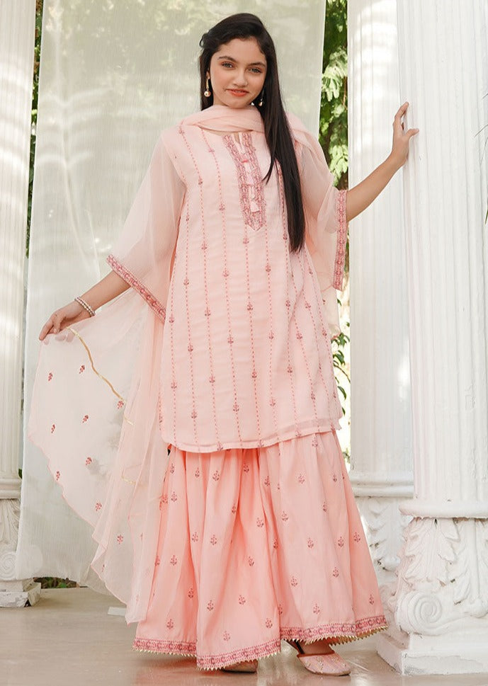 Peach - Girl's Gharara Dress