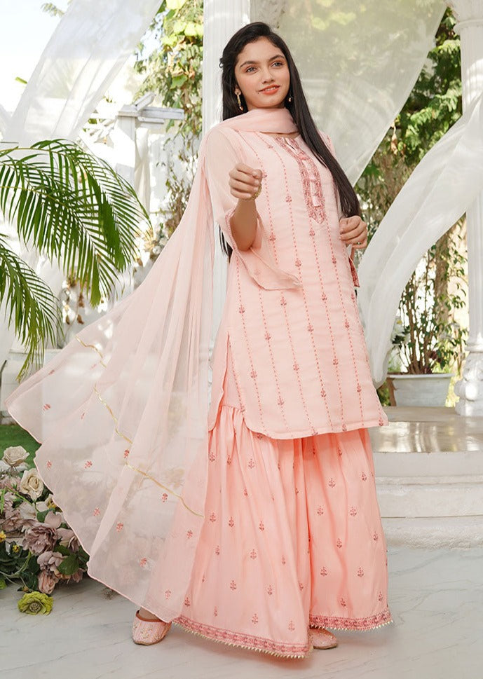 Peach - Girl's Gharara Dress