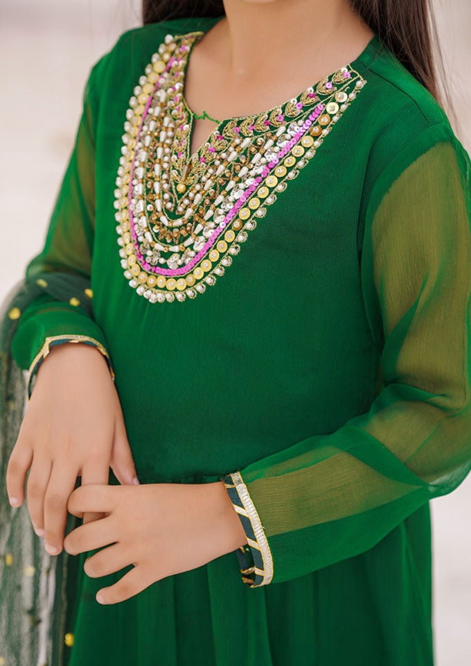 Emerald Green & Magenta - Girl's Gharara Dress
