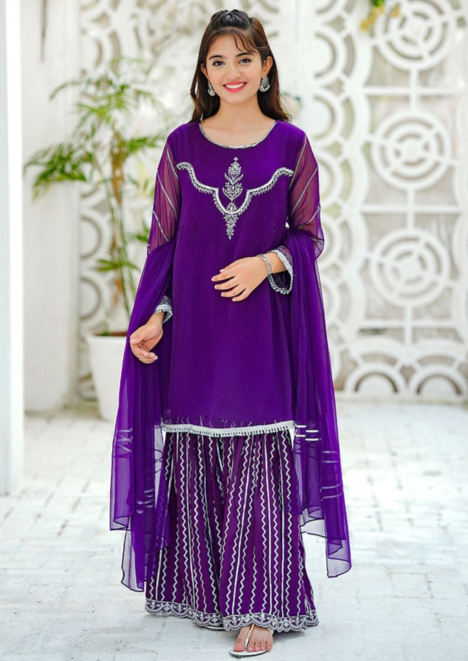 Plum & Silver - Girl's Gharara Dress
