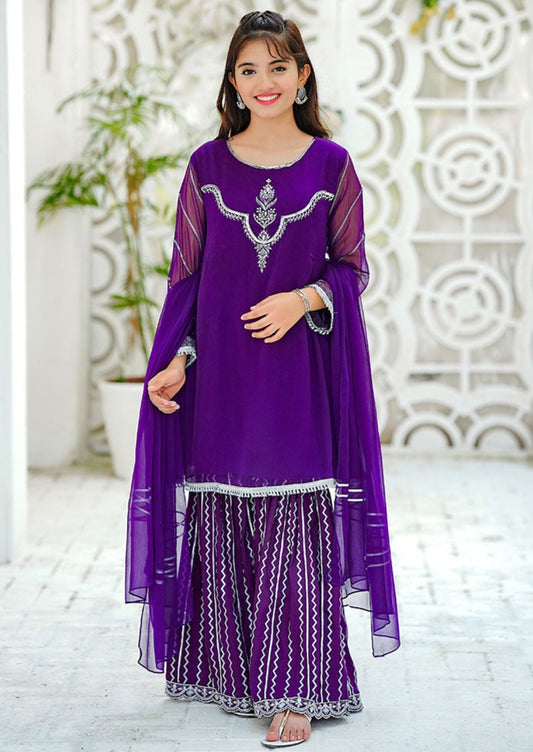 Plum & Silver - Girl's Gharara Dress
