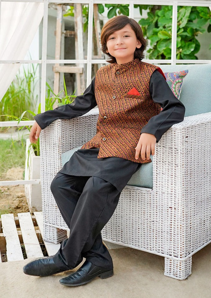 Black & Brown - Boy's Kameez, Shalwar & Waistcoat