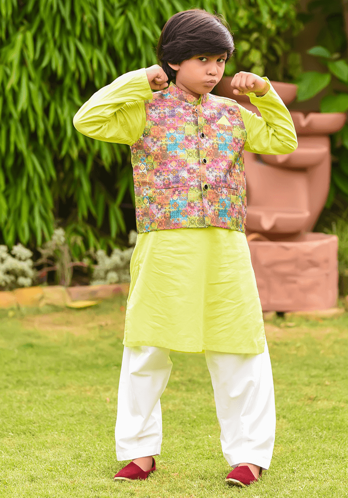 Lime Green Cotton 3-Piece Kurta Shalwar